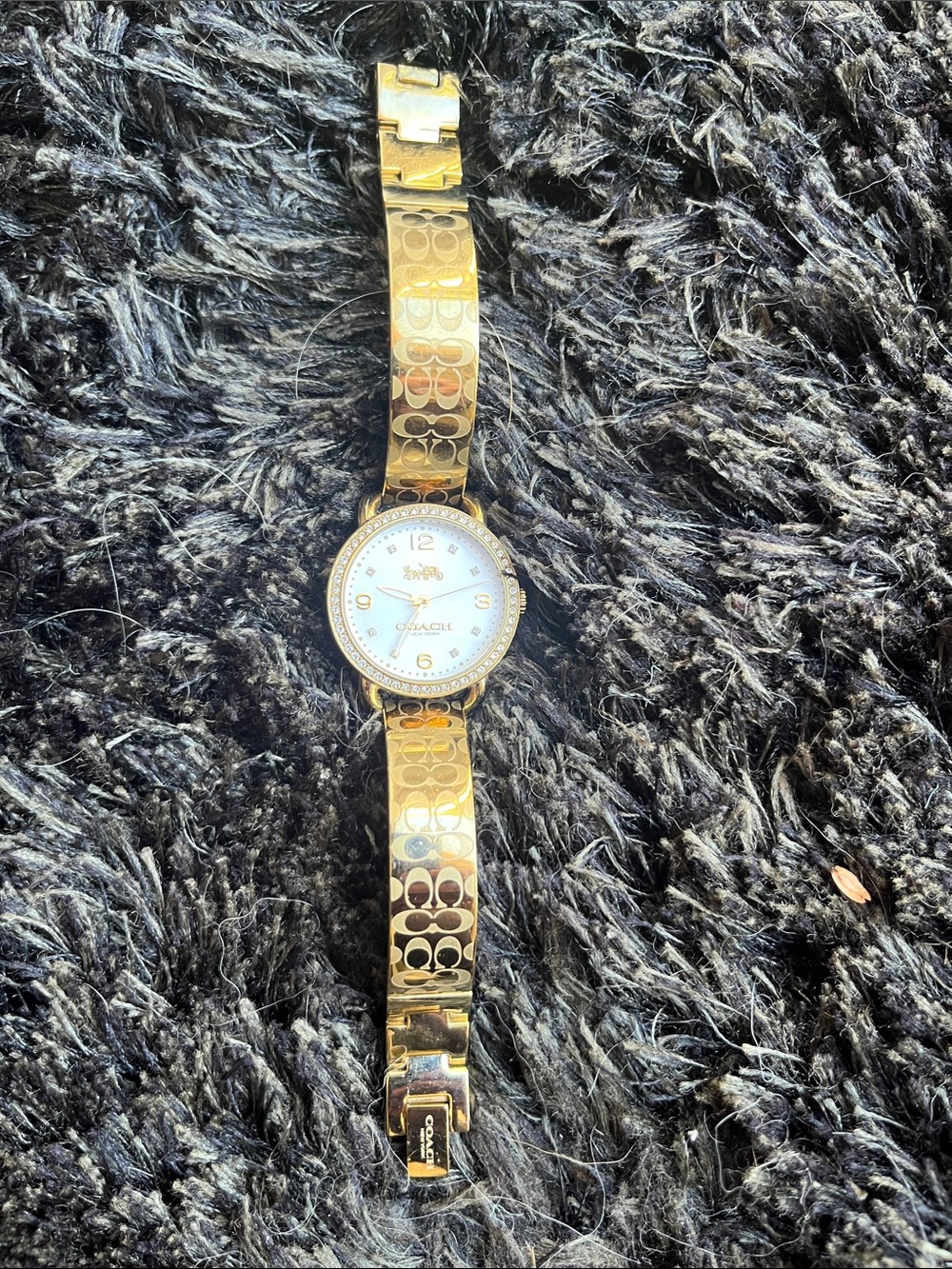 Coach Gold-Tone Signature Link Bracelet Watch with White Dial